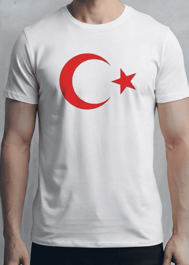Türk Bayrağı Baskılı Beyaz Tişört