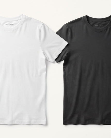 Unisex %100 Pamuk Siyah & Beyaz Oversize / Regular 2'li Tişört Seti