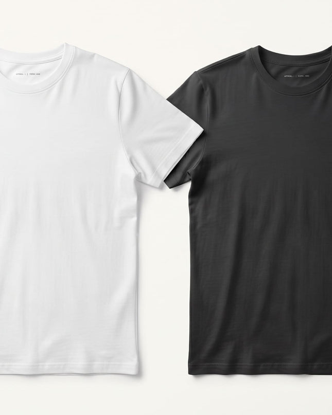 Unisex %100 Pamuk Siyah & Beyaz Oversize / Regular 2'li Tişört Seti